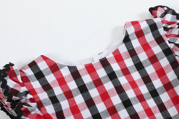 Red and Black Gingham Ruffle Bow Romper