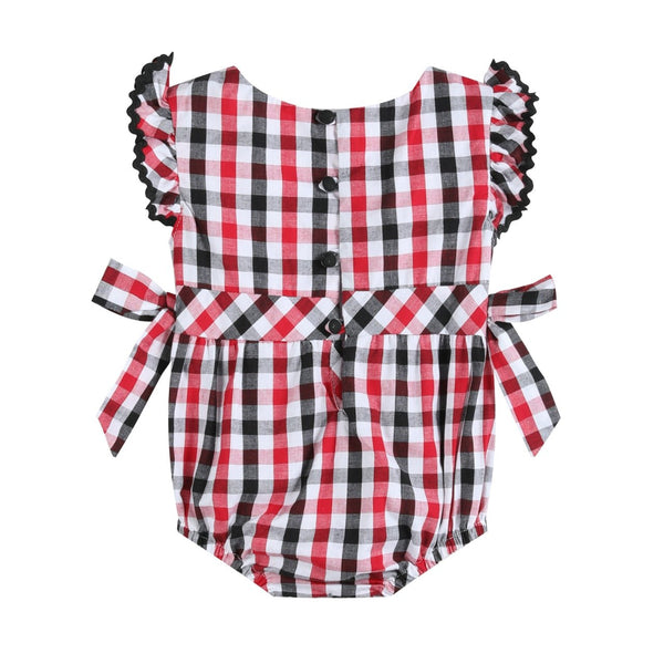 Red and Black Gingham Ruffle Bow Romper