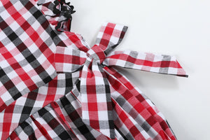 Red and Black Gingham Ruffle Bow Romper
