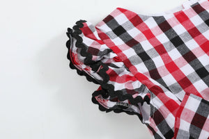 Red and Black Gingham Ruffle Bow Romper