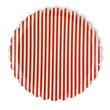 Red & White Candy Stripe Scalloped Dinner Plates (12pcs)