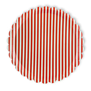 Red & White Candy Stripe Scalloped Dinner Plates (12pcs)