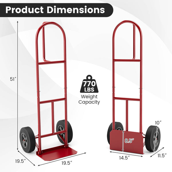 P-Handle Sack Truck with 10 Inch Wheels and Foldable Load Area