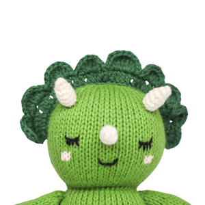 Soft Baby Triceratops plush toy, perfect comforter and lovey for little ones, shown from angle 4.