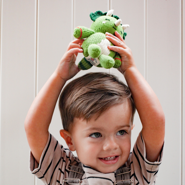 Soft Baby Triceratops plush toy, perfect comforter and lovey for little ones, shown from angle 2.