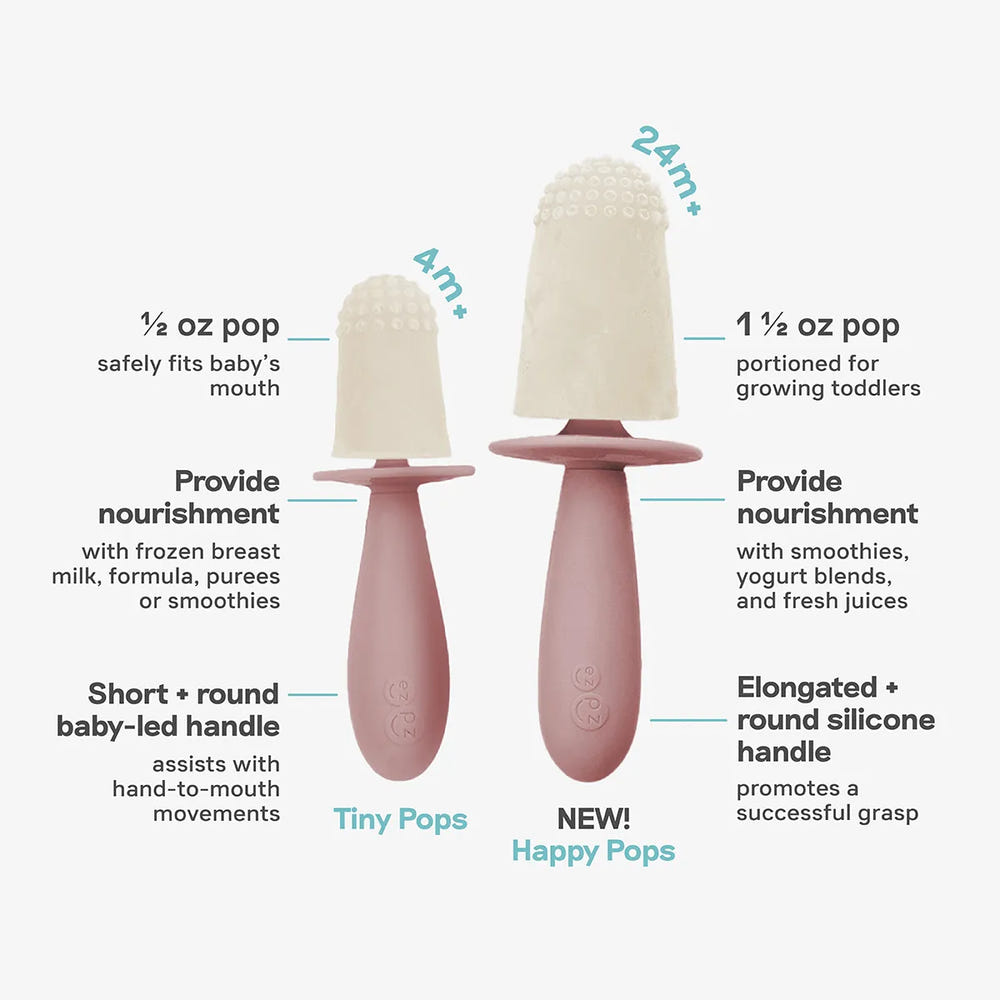 Happy Pops colorful baby feeding utensils set for easy and fun mealtime experiences.
