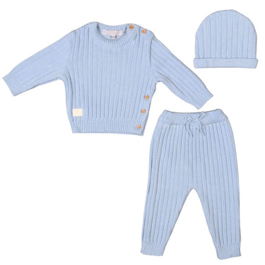 REMY Blue Ribbed Knit Leggings Set for babies and toddlers - stylish and comfortable outfit.