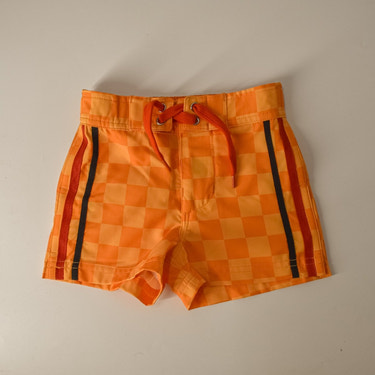 Retro-wave hybrid board shorts in yellow for babies and toddlers, perfect for summer fun and beach days.