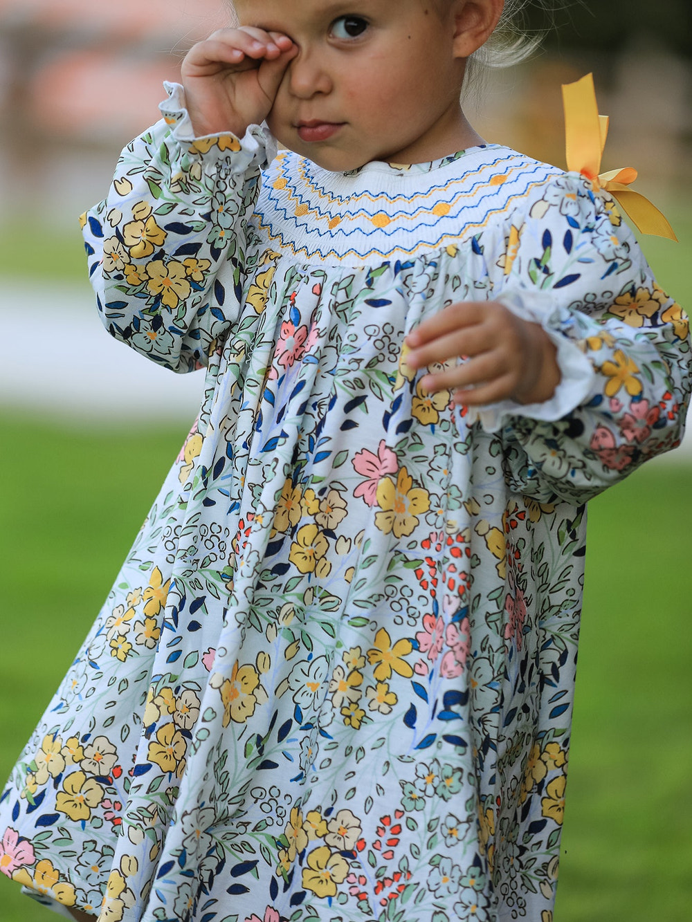 Fall  Embroidery Smocking Bow Floral Leaf Baby Girls Dress for Baby & Toddler
