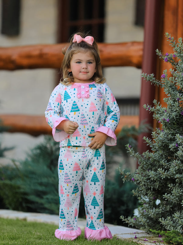 Christmas Tree Ruffles Girls Pajamas