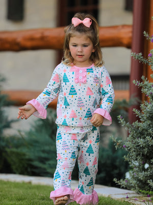 Christmas Tree Ruffles Girls Pajamas