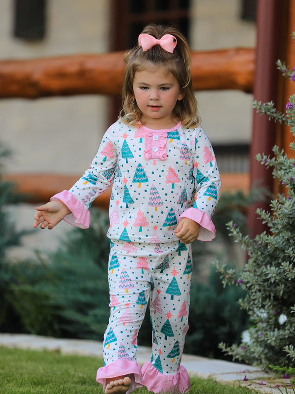 Christmas Tree Ruffles Girls Pajamas