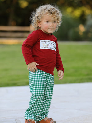 Christmas Tree Dog Smocking Embroidered  Plaid Boys Set