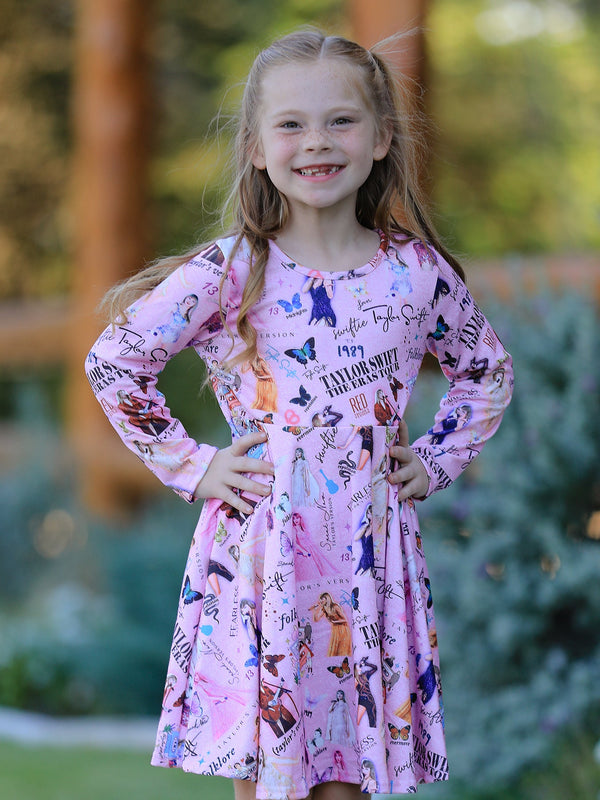 Christmas Ts Twirly Print Girls Milk Silk Dress：Musical Journey in Style