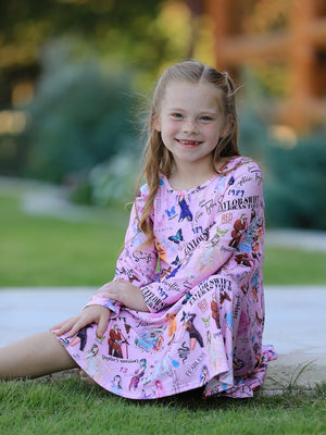 Christmas Ts Twirly Print Girls Milk Silk Dress：Musical Journey in Style