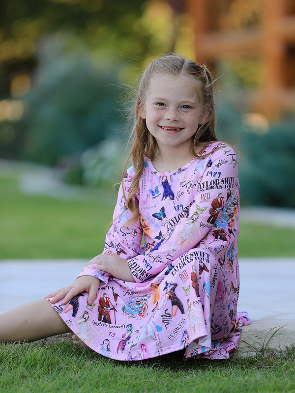 Christmas Ts Twirly Print Girls Milk Silk Dress：Musical Journey in Style