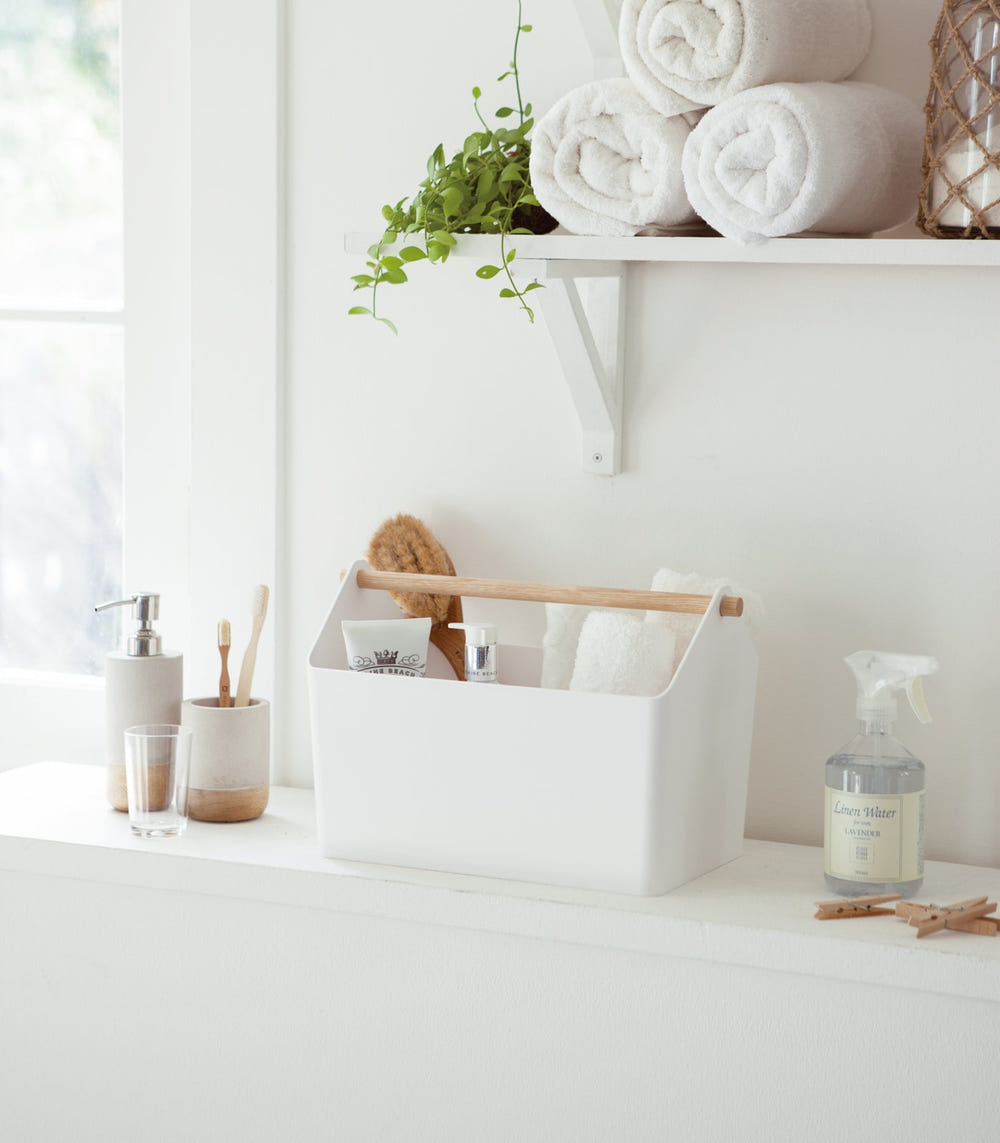 Stylish baby storage caddy for organizing essentials, perfect for baskets and bins.