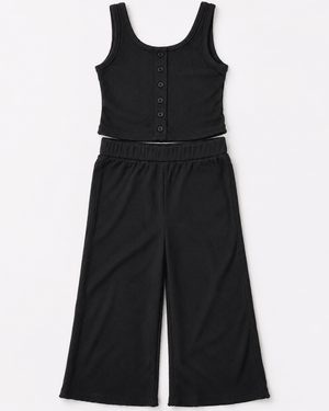 Rhea Ribbed Wide Leg Pants - Black