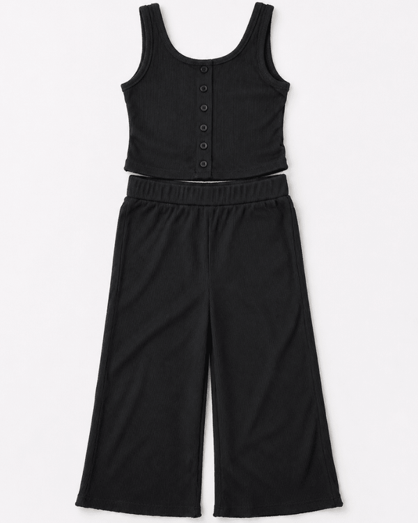 Rhea Ribbed Wide Leg Pants - Black
