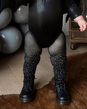 Rhinestone Fishnet Tights - Black