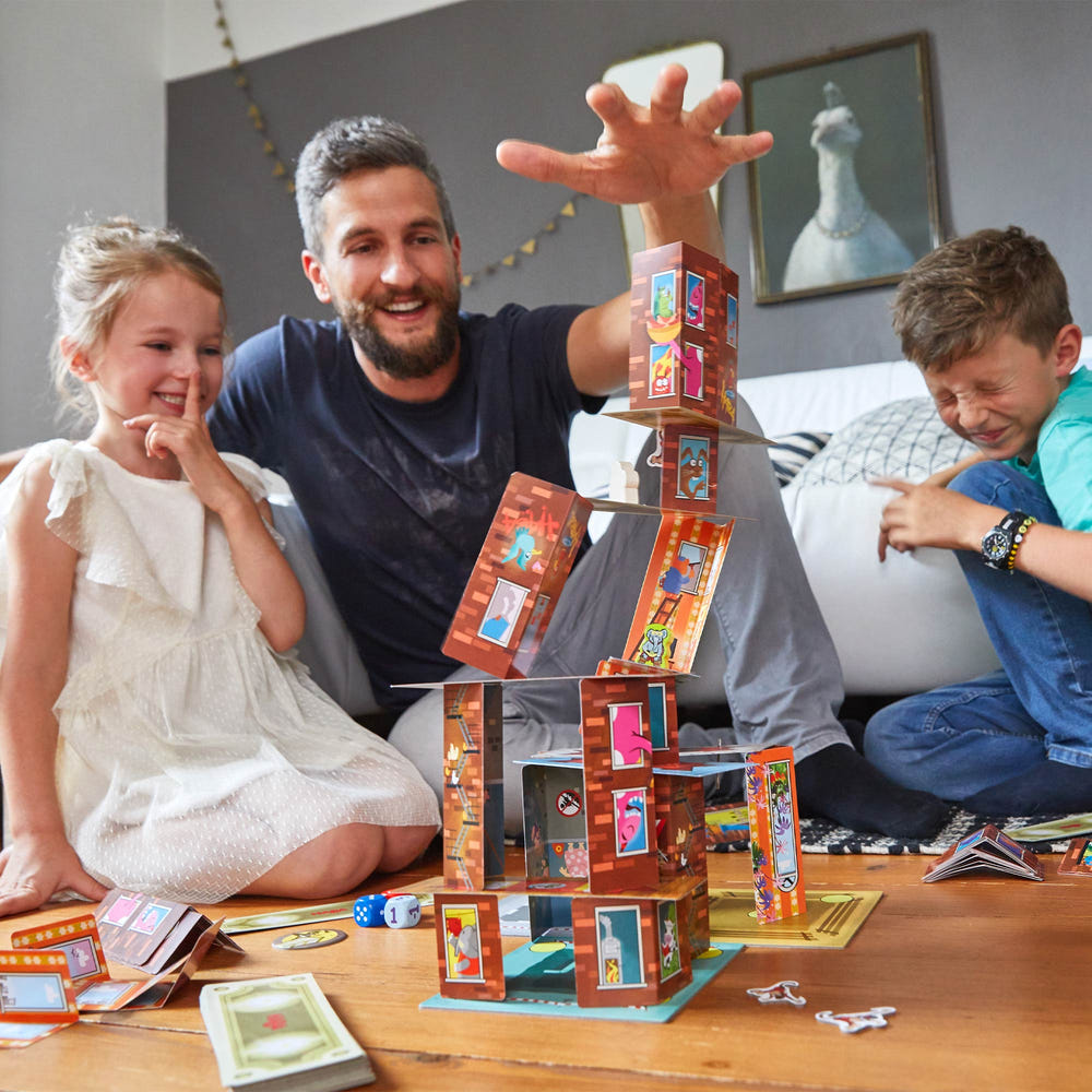 Rhino Hero Super Battle Stacking Game for families - fun and engaging children's game with colorful characters.