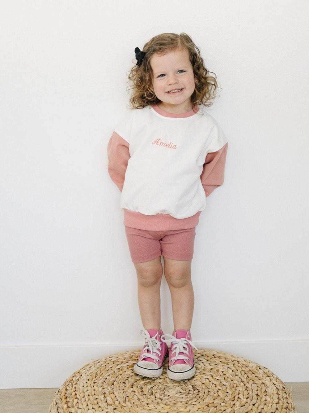 Ribbed bamboo bike shorts for babies, soft and breathable, perfect for active play and comfort.
