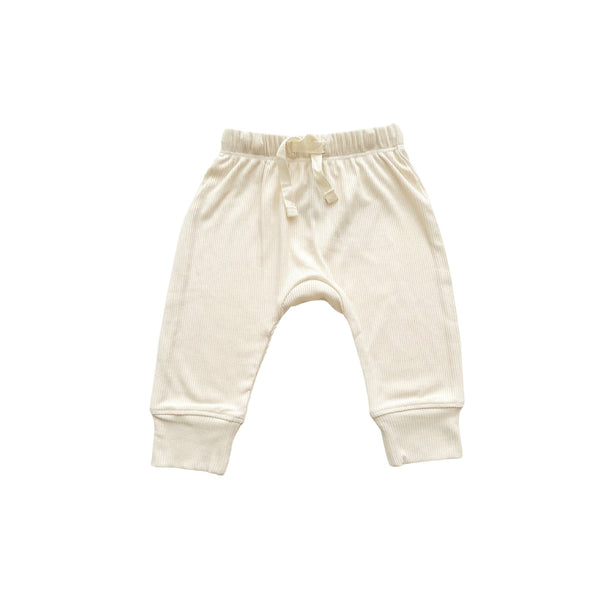 Cream Ribbed Bamboo Baby Jogger Pants