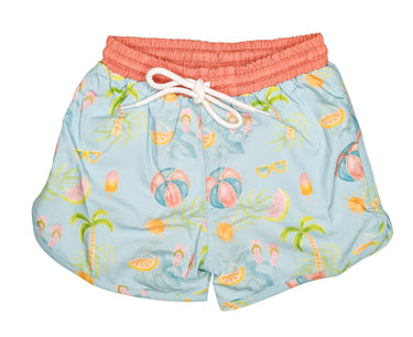 Tropical Tides boy's swimwear, perfect for beach days and pool fun. Bright colors and playful design for summer adventures.