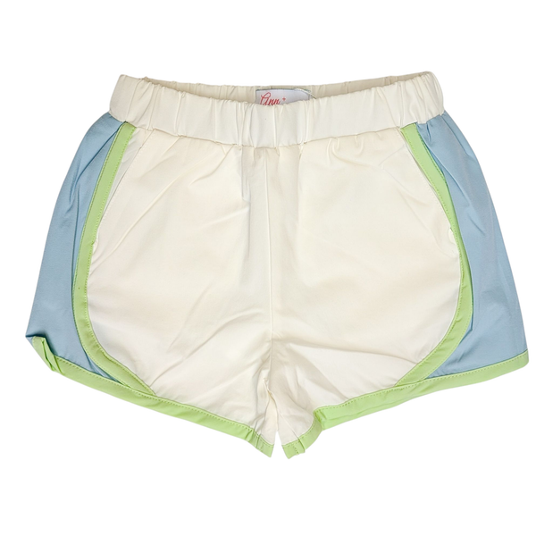 PLAY+ Girls Madaket Shorts for babies, stylish and comfortable, shown from angle 6. Perfect for warm weather outings.
