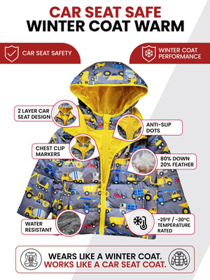 Car Seat Coat | The Road Coat Down - Construction Print