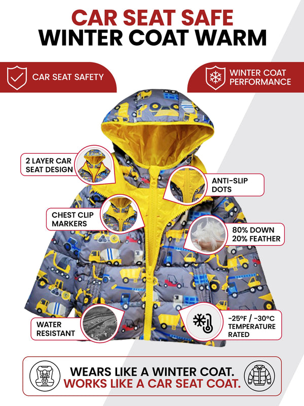 Car Seat Coat | The Road Coat Down - Construction Print