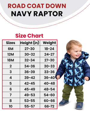 Car Seat Coat | The Road Coat Down - Navy Raptor Print