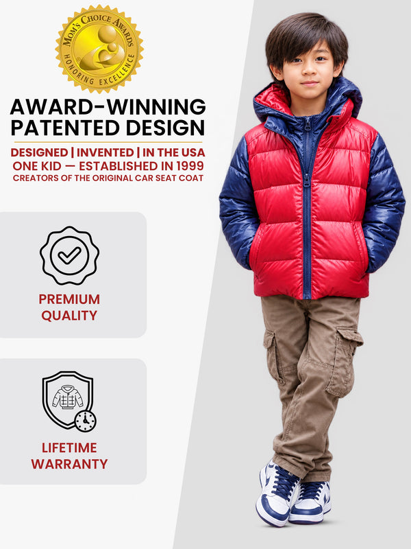 Car Seat Coat | The Road Coat Down - Navy/Red