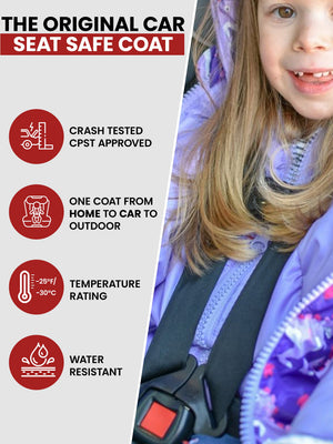 Car Seat Coat | The Road Coat Down - Purple Raptor Print