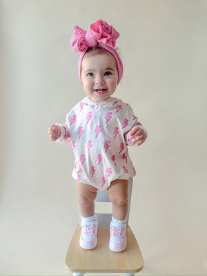 Hooded Bubble Romper | Pink Bolts