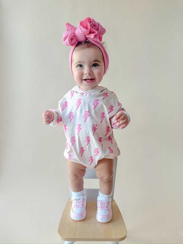 Hooded Bubble Romper | Pink Bolts