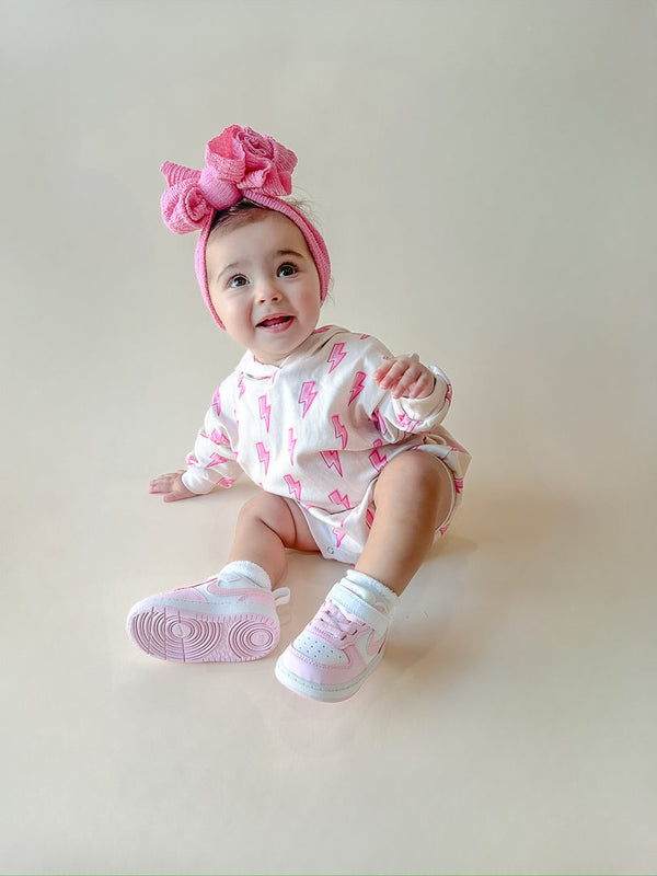 Hooded Bubble Romper | Pink Bolts