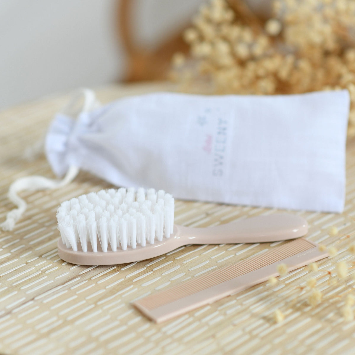 Peach Hairbrush & Comb Set Made France