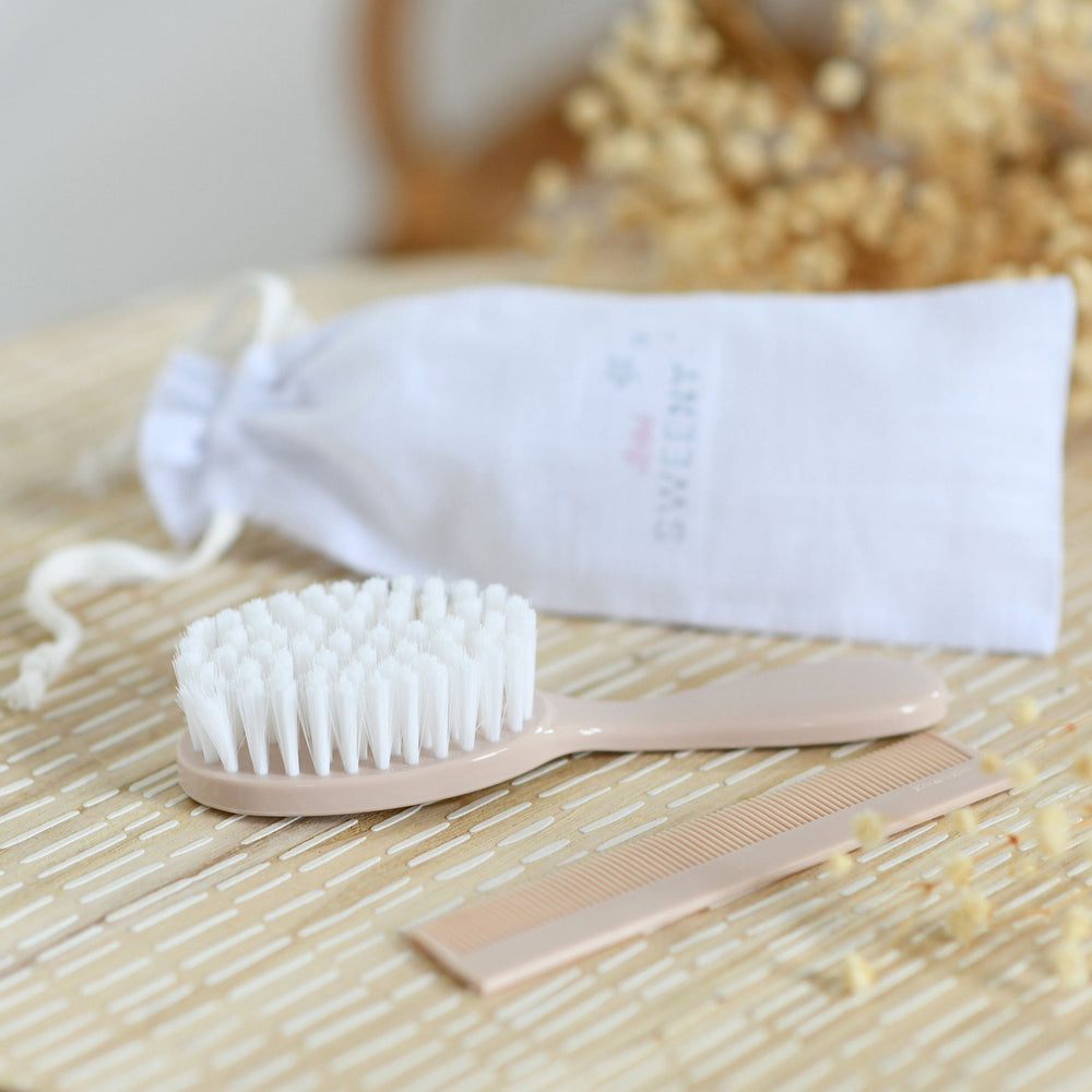 Peach Beige Baby Hairbrush & Comb Set | Made in France