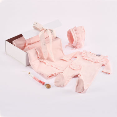 "EMILIA Baby Girls Pink Babysuit Gift Set - Adorable and stylish gift for newborns, perfect for any occasion."