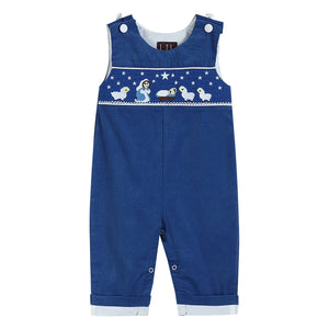 Royal Blue Corduroy Nativity Smocked Overalls