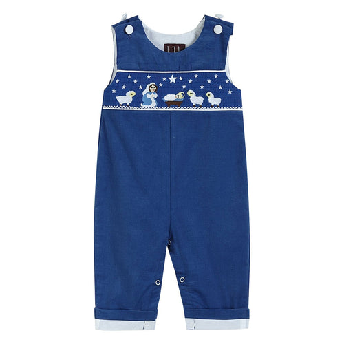 Royal Blue Corduroy Nativity Smocked Overalls