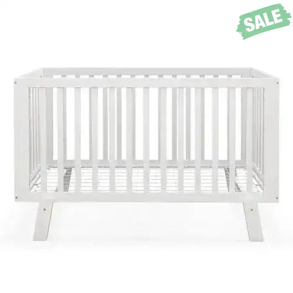 Rubber Wood Baby Crib with Adjustable Mattress Heights and Guardrails-White Baby Playpen & Playards