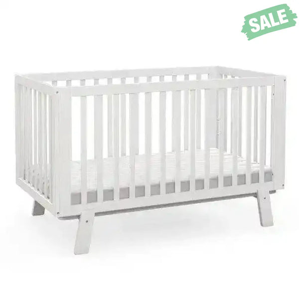 Rubber Wood Baby Crib with Adjustable Mattress Heights and Guardrails-White Baby Playpen & Playards