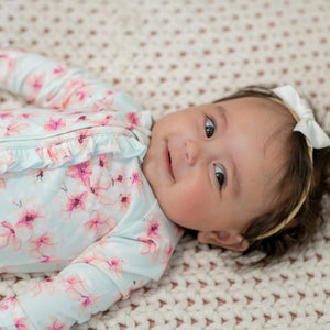 Pretty Pink Floral Ruffle Footie