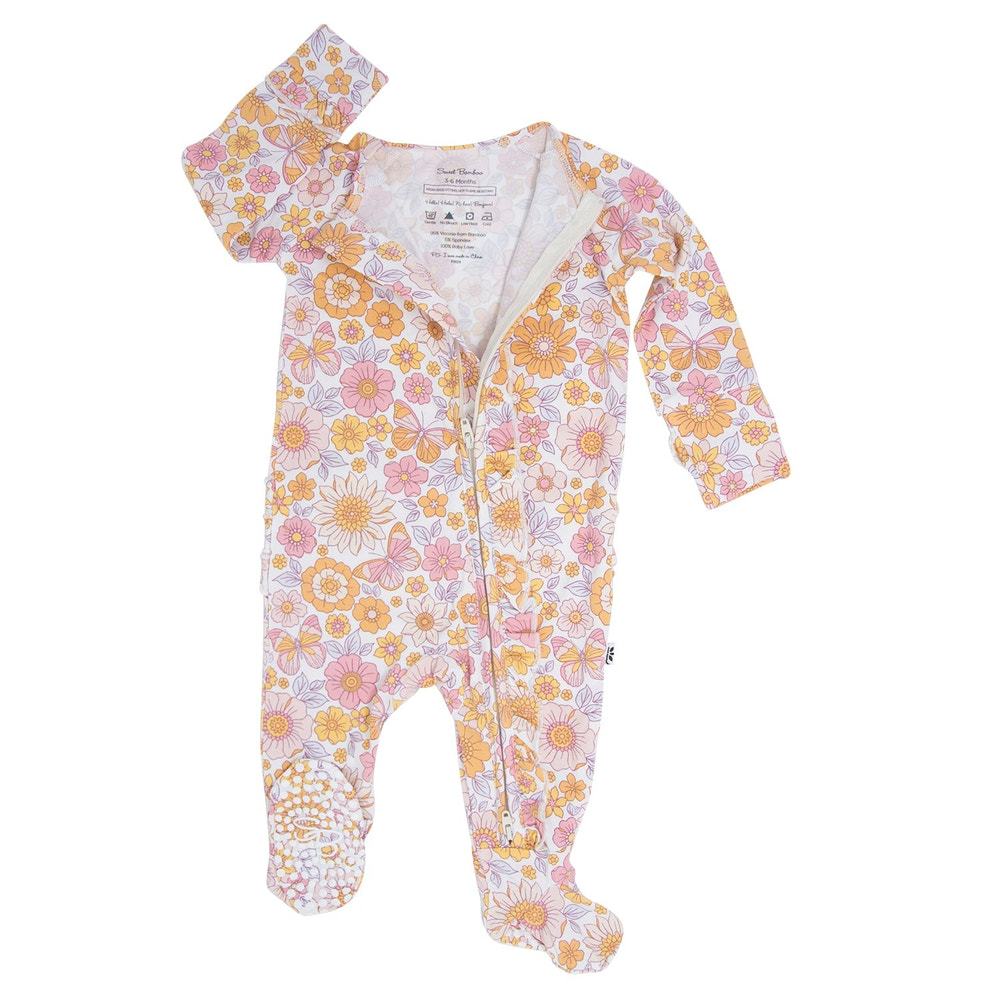 Retro Vintage Flowers Ruffle Footie