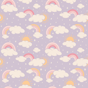 Lavender Rainbows and Clouds Ruffle Baby Footie