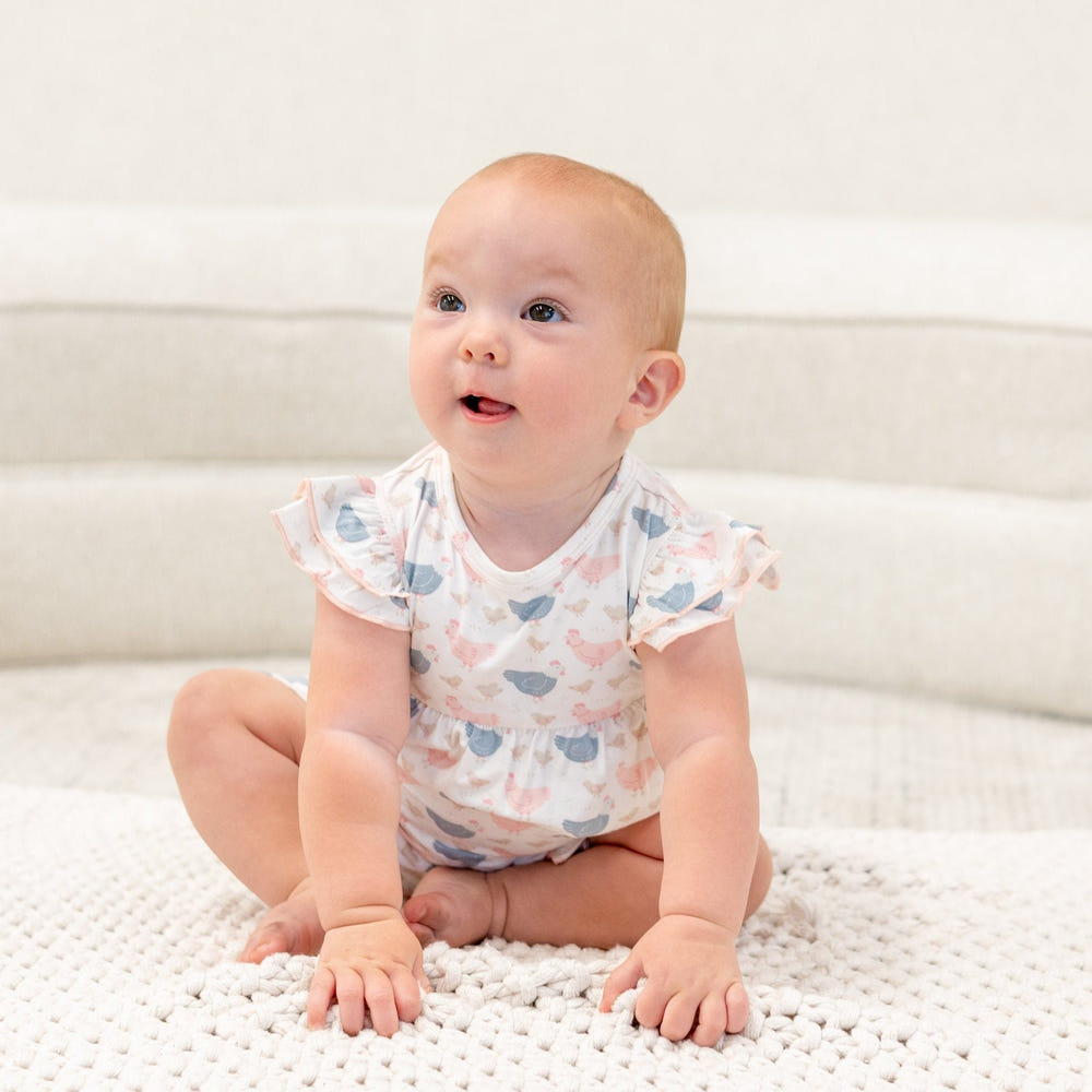 Pink Farm Hens Bamboo Ruffle Romper