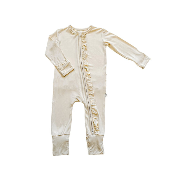 Cream Baby Pajamas | Ruffle Zipper Romper