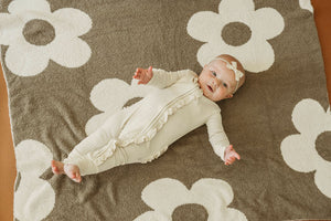Cream Baby Pajamas | Ruffle Zipper Romper